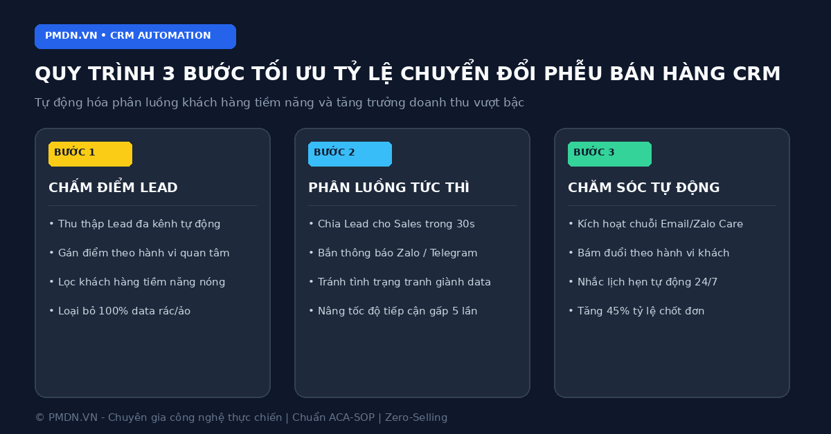 Sơ đồ 3 bước tối ưu tỷ lệ chuyển đổi phễu bán hàng bằng CRM